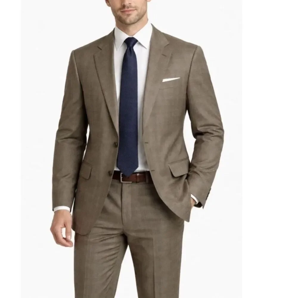 Polo University Club by Ralph Lauren Tan Black Blue Plaid Wool Suit Size 41Tall